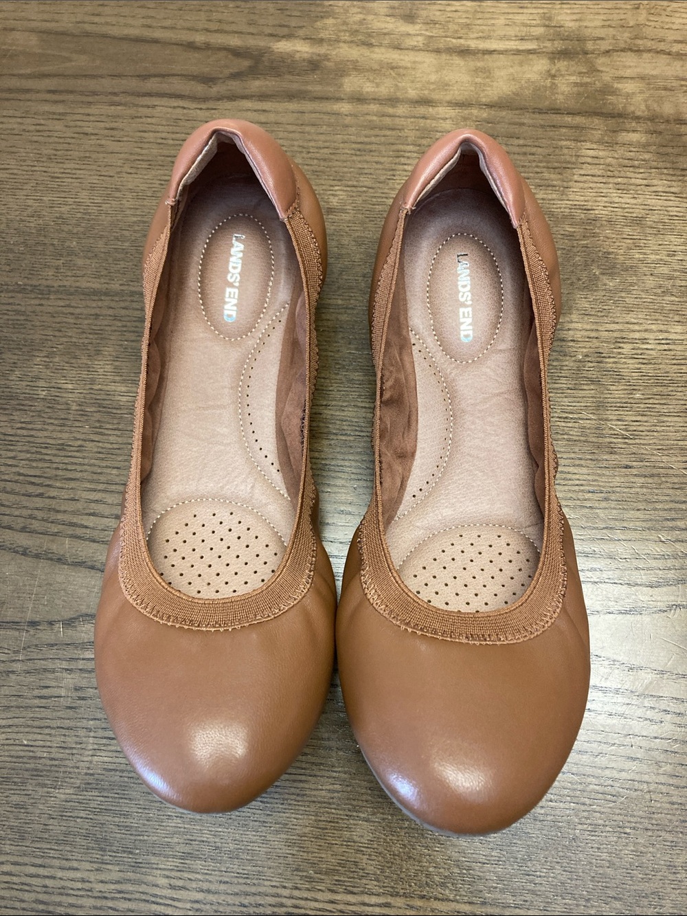 Lands' End Women's Cognac Leather Ballet Flats